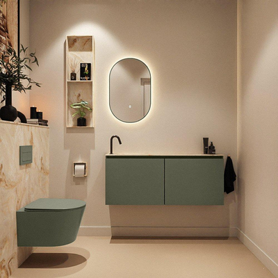 MONDIAZ TURE-DLUX Meuble toilette - 120cm - Army - EDEN - vasque Frappe - position gauche - 1 trou de robinet