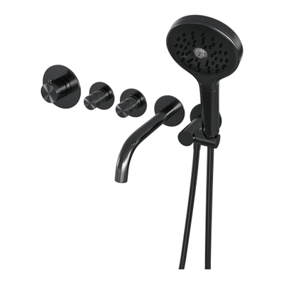 BRAUER Gunmetal Edition Badkraan Inbouw - douchegarnituur - 20cm uitloop - inclusief inbouwdeel - 3 gladde knoppen - inclusief inbouwdeel - handdouche rond 3 standen - PVD - geborsteld gunmetal