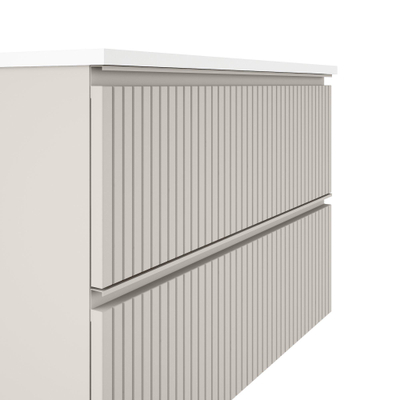 Saniclass Prime Blend Ensemble meuble de salle de bains - 60x55x46cm - 1 vasque ovale en céramique blanche - 1 trou de robinet - 2 tiroirs - miroir rectangulaire - coton mat (beige)