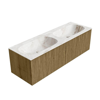 Mondiaz KURVE-DLUX Badkamermeubelset - 140x46x40cm - 2 lade - wastafel solid surface - dubbel - 2 kraangaten - Dusk