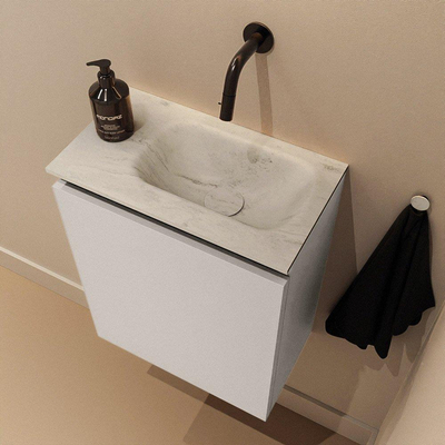 MONDIAZ TURE-DLUX 40cm toiletmeubel Linen. EDEN wastafel Opalo positie rechts. Zonder kraangat.
