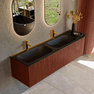 Mondiaz KURVE Badkamermeubelset - 165x46x40cm - 2 lade - 1 deur - wastafel solid surface - dubbel / links - 2 kraangaten - Ruby