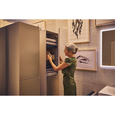 Hansgrohe Xevolos E Armoire haute - 176x40x37cm - 2 portes - façade patterned bronze - push to open - charnière gauche - sand matt beige