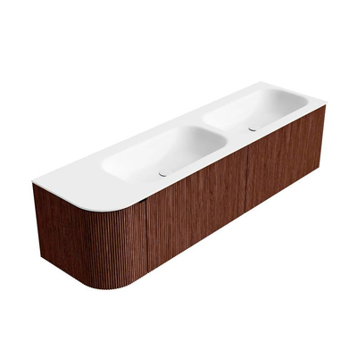 Mondiaz KURVE Ensemble de meuble de salle de bains - 165x46x40cm - 2 tiroirs - 1 porte - lavabo solid surface - double / droite - sans trou de robinet - Ruby