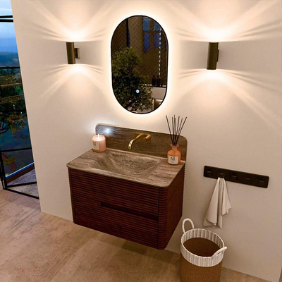 Mondiaz CIRO-DLUX Badkamermeubelset - 80x45x50cm - Solid surface wastafel Oza - 1 wasbak Midden - zonder kraangaten - 2 lades - Ruby