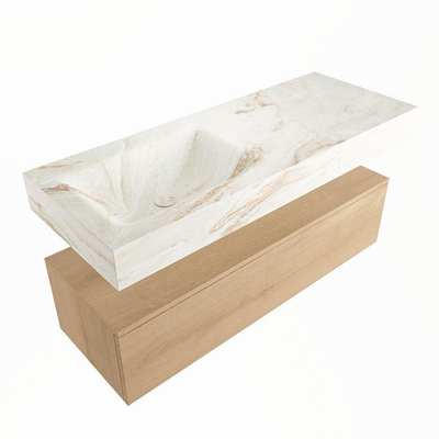 Mondiaz ALAN-DLUX Ensemble de meuble - 120cm - meuble Washed Oak mat - 1 tiroir - Lavabo Cloud Frappe suspendu - vasque Gauche - 1 trou de robinet