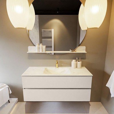 Mondiaz VICA-DLUX ensemble de meuble de salle de bain - 120cm - meuble sous lavabo lin - 2 tiroirs - lavabo encastré nuage milieu - 1 trou de robinet - miroir modèle spot - version XL 60cm haut - opalo