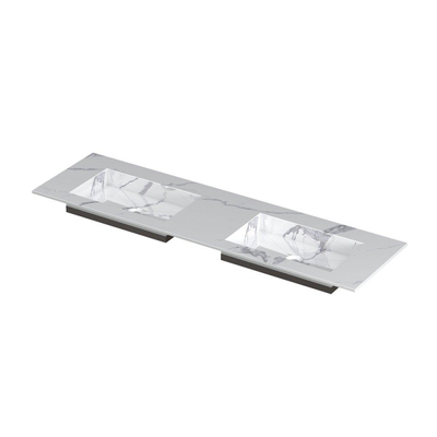 INK Post wastafel - 160x45x1cm - 2 wasbakken - 0 kraangaten - keramiek Statuario glans