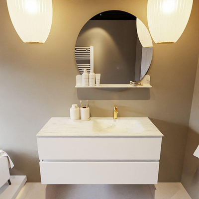 MONDIAZ VICA-DLUX Ensemble meuble de salle de bains - 110cm - sous-meuble talc - 2 tiroirs - lavabo encastré cloud droit - 1 trou de robinet - version haute 60cm - opalo