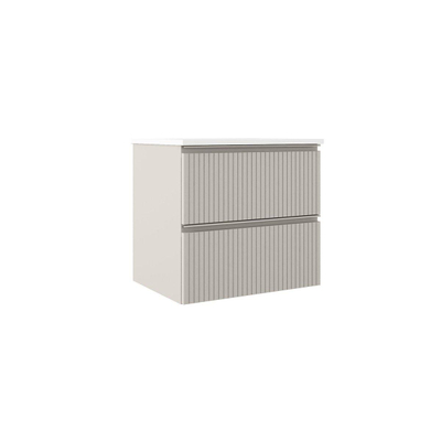Saniclass Prime Blend Ensemble meuble de salle de bains - 60x55x46cm - 1 vasque ovale en céramique blanche - 1 trou de robinet - 2 tiroirs - miroir rectangulaire - coton mat (beige)