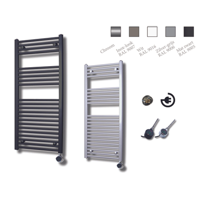 Sanicare Elektrische Design Radiator - 111.8 x 60 cm - 730 Watt - thermostaat chroom rechtsonder - zilver grijs