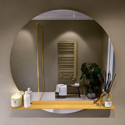 Mondiaz SPOT miroir – Ø 110 cm – avec tablette – Ocher (jaune)