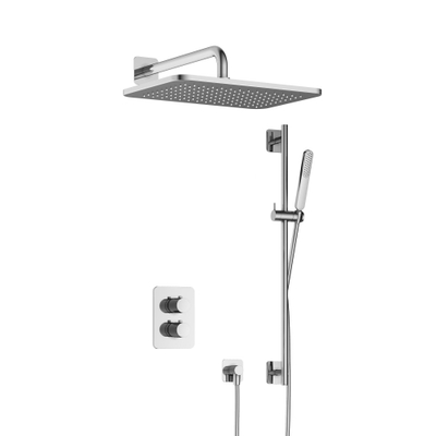 Hotbath Gal IBS40A Doucheset - inbouw - 27cm rechthoekige hoofddouche - wandarm 35cm - staafhanddouche - met glijstang - chroom