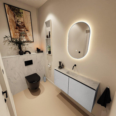 MONDIAZ TURE-DLUX meuble WC 100 cm Plata. Lavabo EDEN Opalo position milieu. Sans trou de robinet.