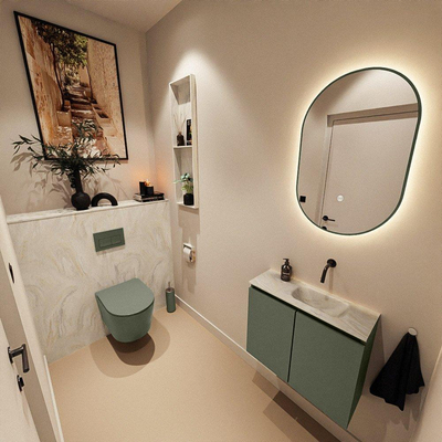 MONDIAZ TURE-DLUX Meuble de toilettes 60 cm Army. Lavabo EDEN Ostra position droite. Sans trou de robinet.