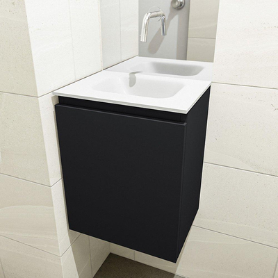 MONDIAZ OLAN Fonteinset - 40x30x40cm - 0 kraangaten - 1 lade - urban mat - wasbak midden - Solid Surface Wit