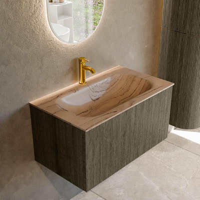 MONDIAZ KURVE-DLUX Meuble de salle de bains 80cm couleur Shadow avec 1 tiroir et 0 porte. Lavabo BIG SMALL Central 1 trou de robinet Arena.