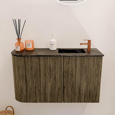 Mondiaz JOYA-DLUX 71.6cm toiletmeubel - ronding links kleur Dusk - Wastafel FAYE positie Rechts 1 kraangat kleur Lava.