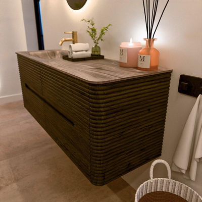 Mondiaz CIRO-DLUX Badkamermeubelset - 130x45x50cm - Solid surface wastafel Sombra - 1 wasbak Links - 1 kraangat - 4 lades - Shadow
