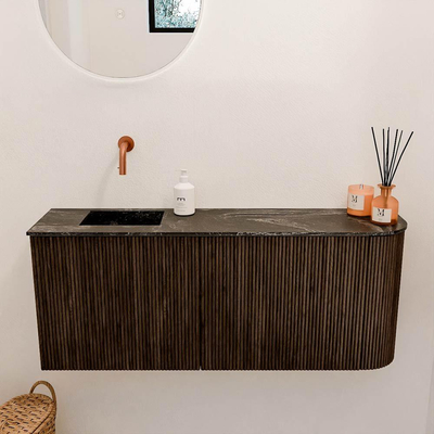Mondiaz JOYA-DLUX 101.6cm toiletmeubel - ronding rechts kleur Walnut - Wastafel FAYE positie Links Zonder kraangat kleur Lava.