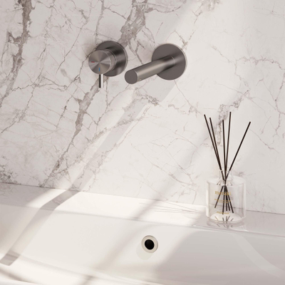 BRAUER Brushed Edition Wastafelmengkraan inbouw - rechte uitloop rechts - hendel kort smal - inclusief inbouwdeel - model B2 PVD - geborsteld RVS