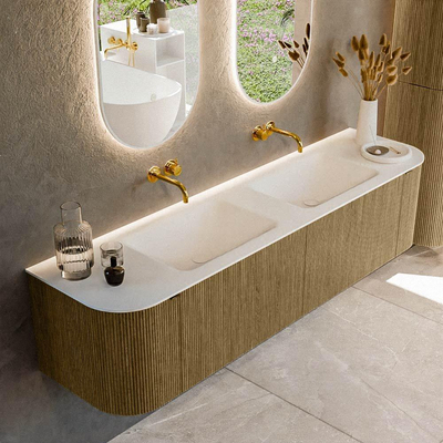 Mondiaz KURVE Badkamermeubelset - 180x46x40cm - 2 lade - 2 deuren - wastafel solid surface - dubbel - zonder kraangat - Dusk