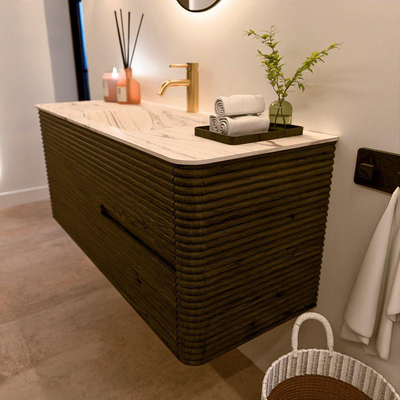 Mondiaz CIRO-DLUX Badkamermeubelset - 120x45x50cm - Solid surface wastafel Nata - 1 wasbak Midden - 1 kraangat - 2 lades - Shadow