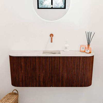 Mondiaz JOYA-DLUX 103.2cm toiletmeubel - ronding links en rechts kleur Ruby - Wastafel FAYE positie Midden Zonder kraangat kleur Nata.