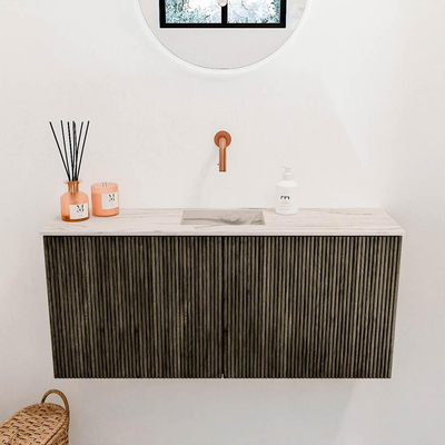 Mondiaz JOYA-DLUX 90cm meuble de salle de bains - couleur Shadow - Vasque FAYE position Milieu Sans trou de robinet couleur Nata.