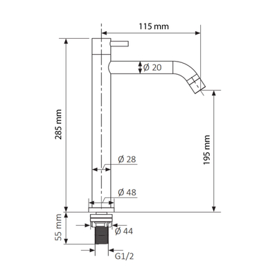 Differnz Fonteinkraan Hoog 28.5 x 11.5 cm mat zwart OUTLETSTORE