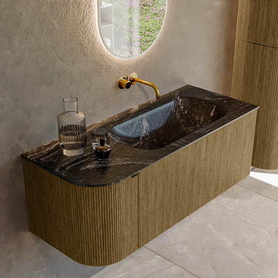 Mondiaz KURVE-DLUX Badkamermeubelset - 115x46x40cm - 1 lade - 1 deur - wastafel solid surface - rechts - zonder kraangat - Dusk