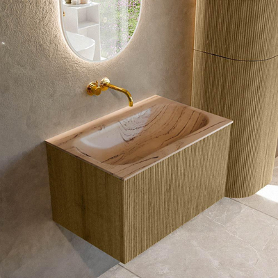 MONDIAZ KURVE-DLUX Meuble de salle de bains 70cm couleur Dusk avec 1 tiroir et 0 porte. Lavabo BIG SMALL Centre sans trou de robinet Arena.