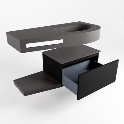 MONDIAZ RIVA Ensemble de meuble salle de bain - 100x50x30cm - 1 tiroir - MDF Urban mat - push to open - 1 trou de robinet - lavabo à droite - solid surface gris foncé