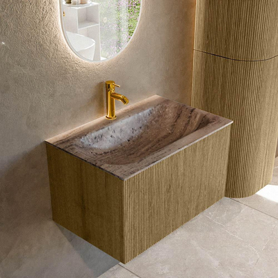 MONDIAZ KURVE-DLUX 70cm badmeubel kleur Dusk met 1 lade en 0 deuren. Wastafel BIG SMALL Midden 1 kraangat Oza.