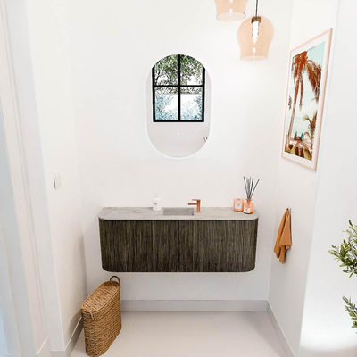 Mondiaz JOYA-DLUX 113.2cm toiletmeubel - ronding links en rechts kleur Shadow - Wastafel FAYE positie Midden 1 kraangat kleur Glace.