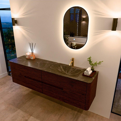 Mondiaz CIRO-DLUX Badkamermeubelset - 180x45x50cm - Solid surface wastafel Lava - 1 wasbak Rechts - 1 kraangat - 4 lades - Ruby