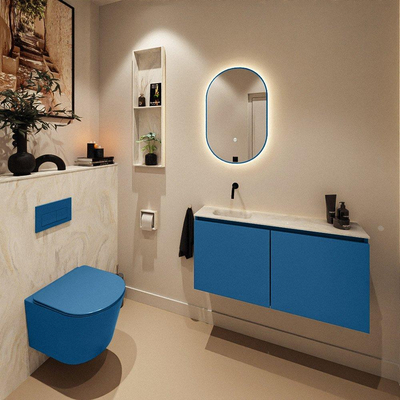 MONDIAZ TURE-DLUX 100cm meuble WC Jeans. EDEN lavabo Ostra position gauche. Sans trou de robinet.