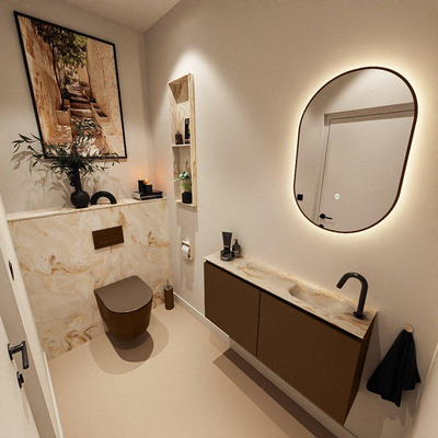 MONDIAZ TURE-DLUX Meuble toilette - 100cm - Rust - EDEN - vasque Frappe - position droite - 1 trou de robinet