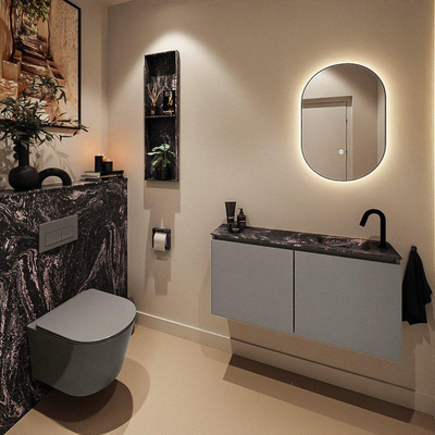 MONDIAZ TURE-DLUX Meuble toilette - 100cm - Smoke - EDEN - vasque Lava - position droite - 1 trou de robinet