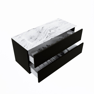 Mondiaz VICA-DLUX Ensemble de meuble de salle de bain - 110cm - meuble sous-vasque urban - 2 tiroirs - lavabo encastré cloud gauche - 1 trou de robinet - version haute de 60cm - glace