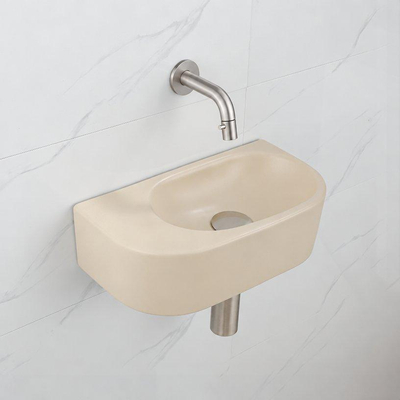 QeramiQ Fuente fonteinset – halfrond – 40x21.5x12 cm – keramiek beige – zonder kraangat – kraan geborsteld RVS