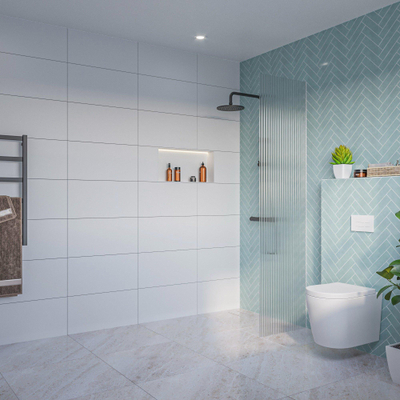 FugaFlow Eccelente Vetro Inloopdouche - ribbel glas - 50x200cm - 8mm - nano - blind inbouw profiel