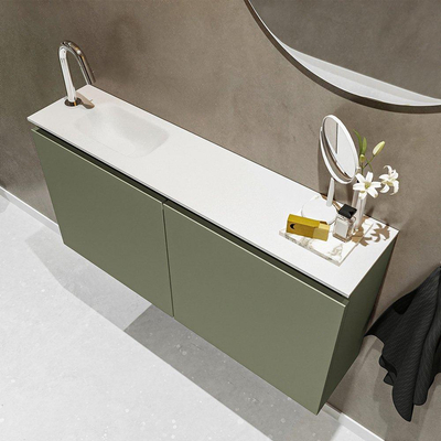 MONDIAZ TURE Toiletmeubel 100x23x50cm met 1 kraangaten 2 deuren army mat Wastafel Eden links Solid Surface Wit