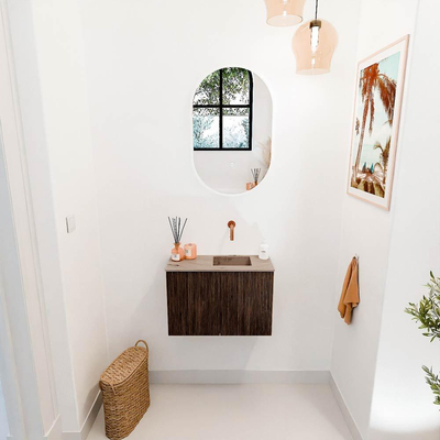 Mondiaz JOYA-DLUX 60cm toiletmeubel - kleur Walnut - Wastafel FAYE positie Rechts Zonder kraangat kleur Arena.