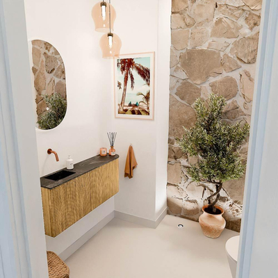 Mondiaz JOYA-DLUX 101.6cm toiletmeubel - ronding rechts kleur Oak - Wastafel FAYE positie Links Zonder kraangat kleur Lava.