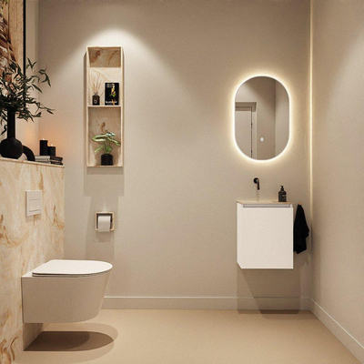 MONDIAZ TURE-DLUX Meuble toilette - 40cm - Talc - EDEN - vasque Frappe - position gauche - sans trou de robinet