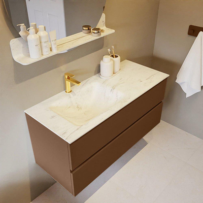 Mondiaz VICA-DLUX ensemble de meuble de salle de bain - 110cm - meuble sous-vasque reposant - 2 tiroirs - lavabo encastré cloud gauche - 1 trou de robinet - version haute de 60cm - opalo