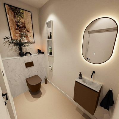 MONDIAZ TURE-DLUX 40cm toiletmeubel Rust. EDEN wastafel Opalo positie rechts. Zonder kraangat.