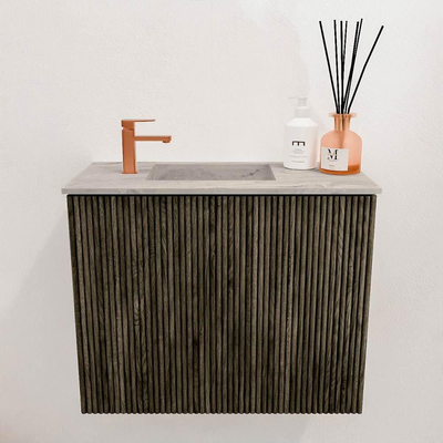 Mondiaz JOYA-DLUX 50cm toiletmeubel - kleur Shadow - Wastafel FAYE positie Links 1 kraangat kleur Glace.