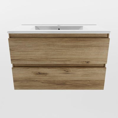 Mondiaz AIVY Ensemble de meuble - 80x45x50cm - 1 trou de robinet - 1 vasque talc céramique - Centre - 2 tiroirs - sans miroir - Melamine Chai